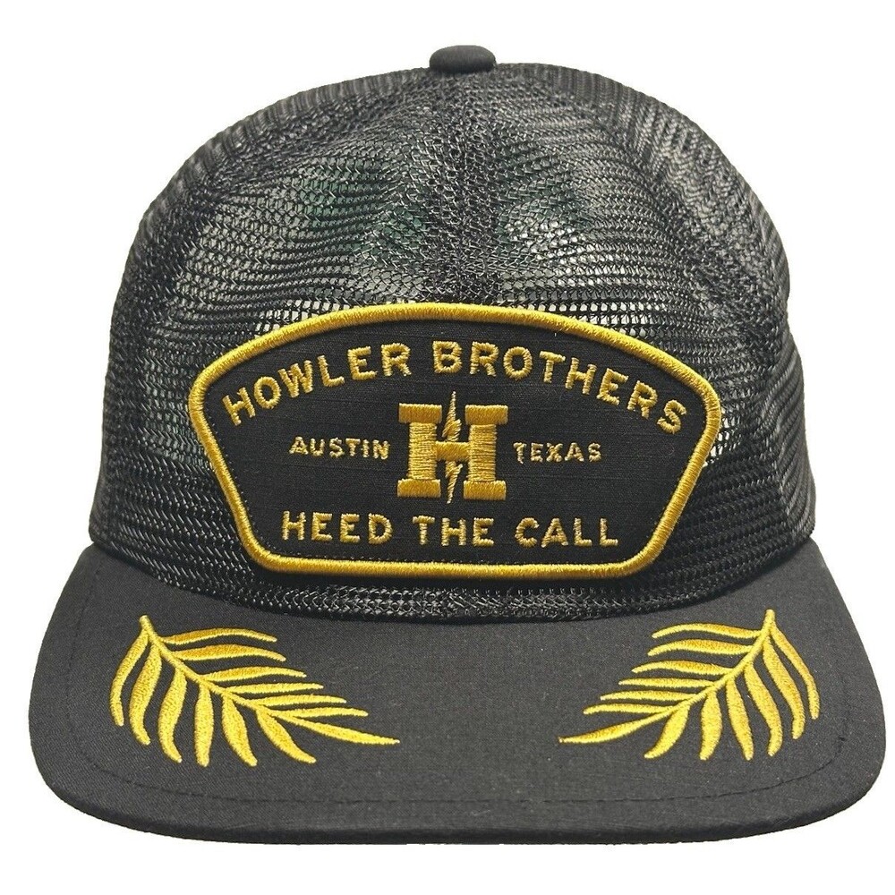 Howler Bros. Feedstore Snapback Trucker Hat OSFM Black Gold Laurel
